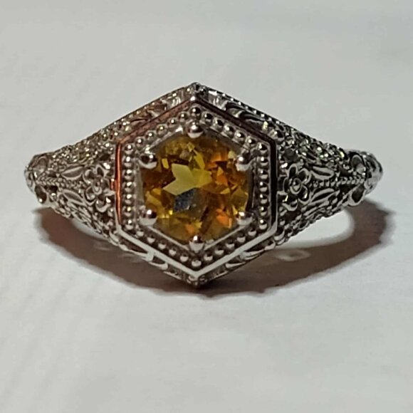 .68CT Round Brazilian Citrine, Rhodium over 925 Sterling silver Solitaire ring s - Picture 2 of 10